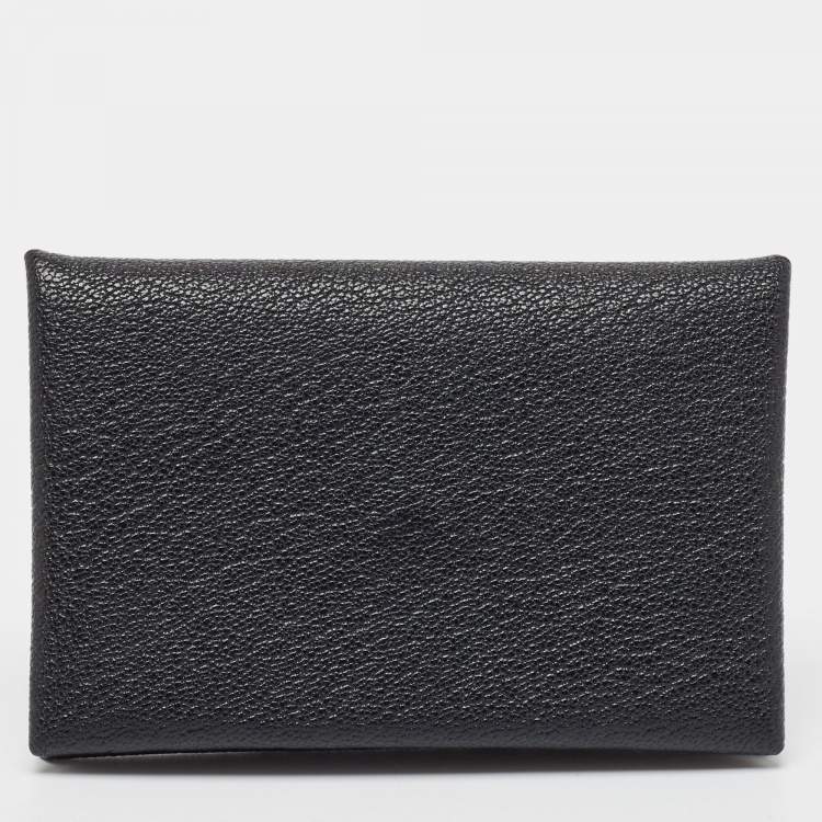 Pre Owned Hermès  Noir Chevre Leather Calvi Card Holder