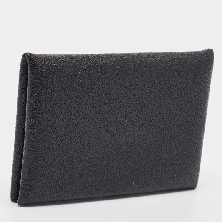 Pre Owned Hermès  Noir Chevre Leather Calvi Card Holder