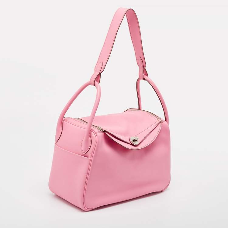 Pre Owned Hermes Rose Confetti Swift Leather Palladium Finish Lindy 30 Bag