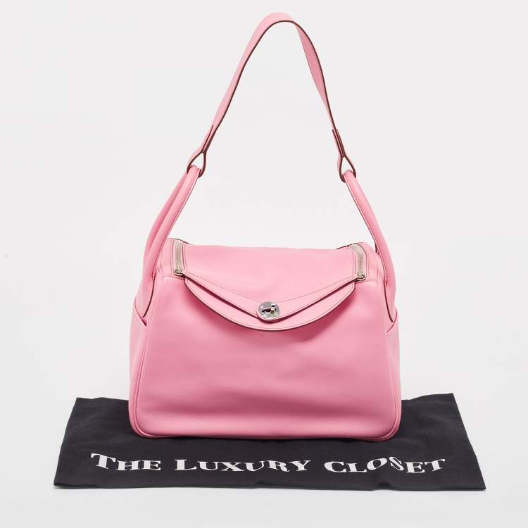 Pre Owned Hermes Rose Confetti Swift Leather Palladium Finish Lindy 30 Bag