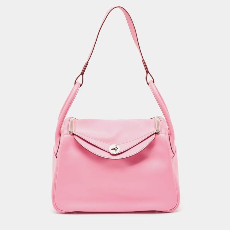 Pre Owned Hermes Rose Confetti Swift Leather Palladium Finish Lindy 30 Bag