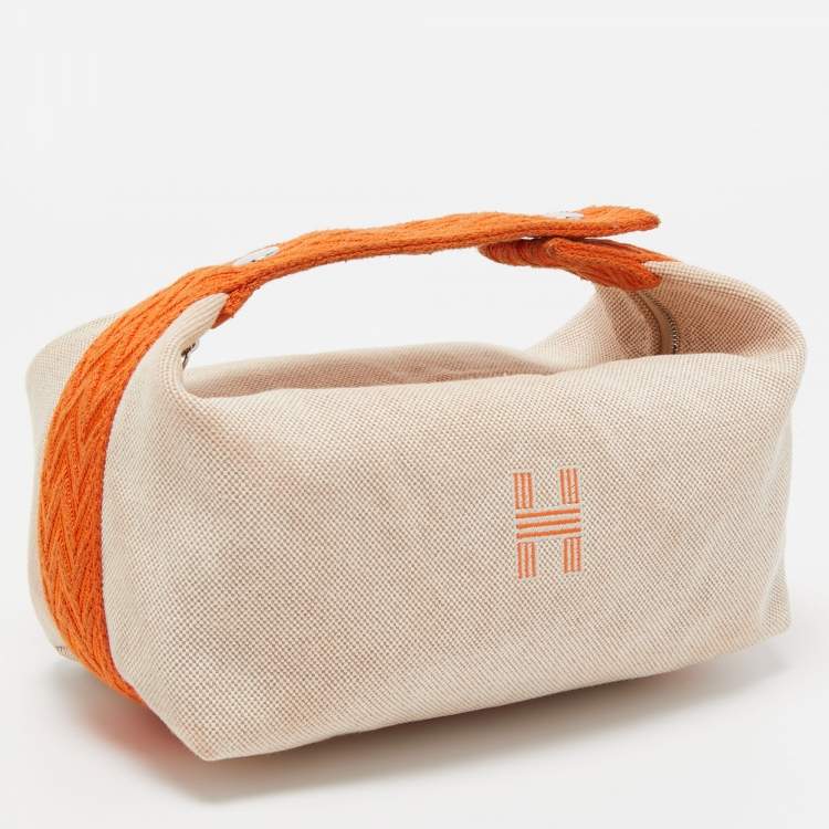 Pre Owned Hermes Orange/Beige Canvas Bride-a-Brac PM Vanity Case