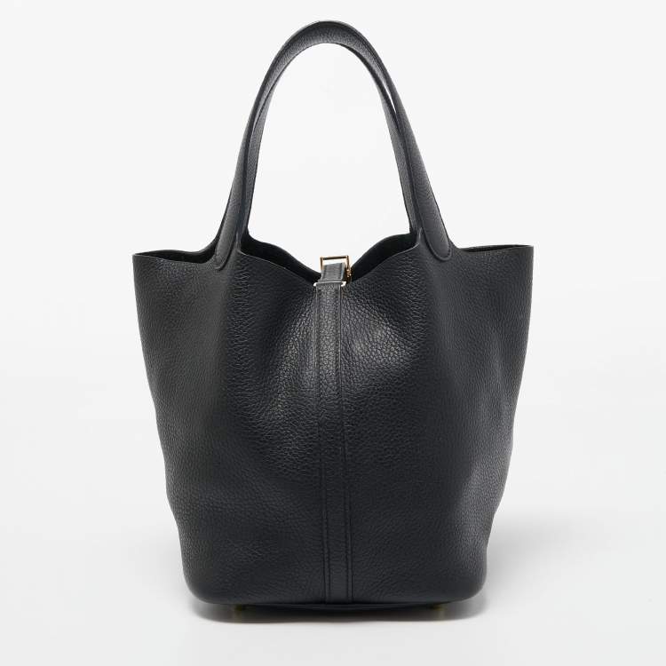 Pre Owned Hermes Black Taurillon Clemence Leather Picotin Lock 22 Bag