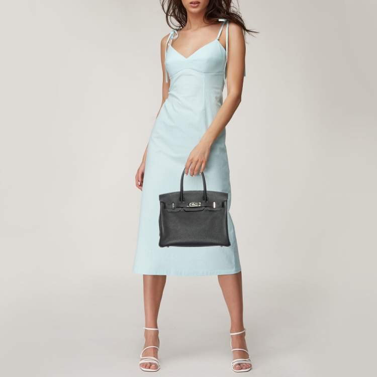 Pre Owned Hermes Black Togo Leather Palladium Finish Birkin 30 Bag