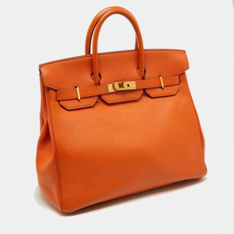 Pre Owned Hermes Orange Togo Leather Gold Hardware HAC Birkin 32 Bag