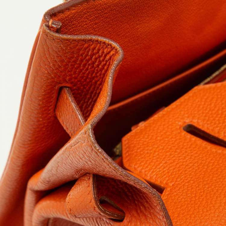 Pre Owned Hermes Orange Togo Leather Gold Hardware HAC Birkin 32 Bag