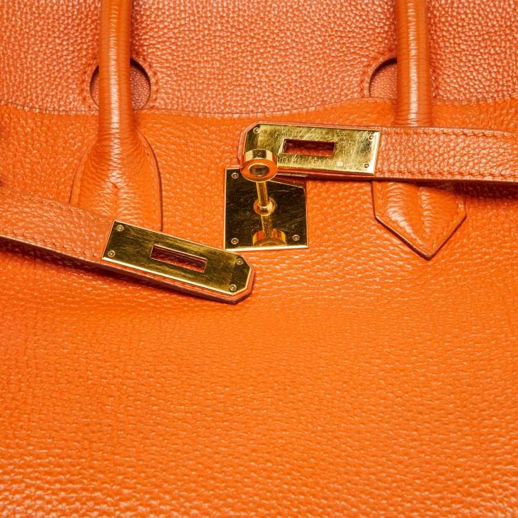 Pre Owned Hermes Orange Togo Leather Gold Hardware HAC Birkin 32 Bag