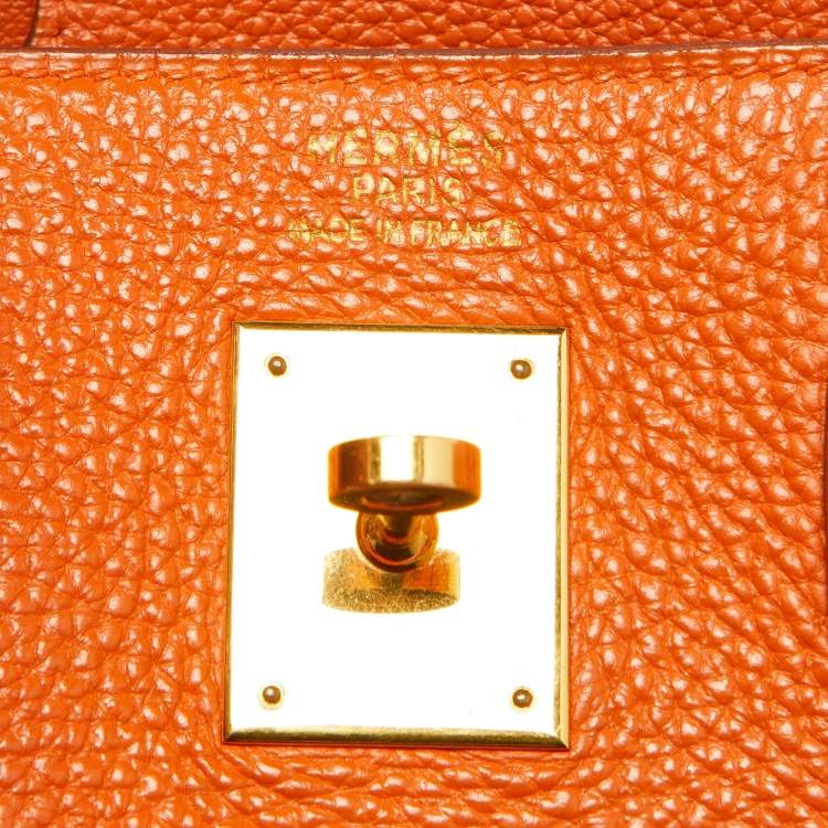 Pre Owned Hermes Orange Togo Leather Gold Hardware HAC Birkin 32 Bag