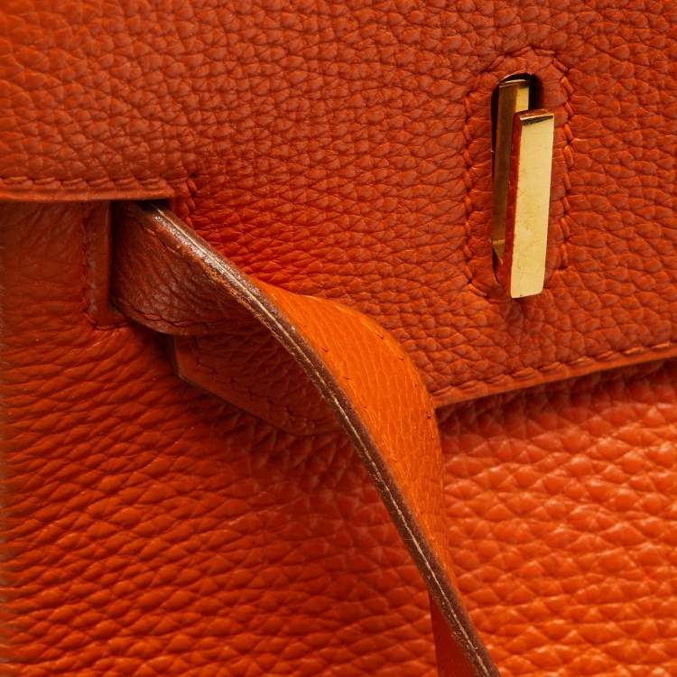 Pre Owned Hermes Orange Togo Leather Gold Hardware HAC Birkin 32 Bag