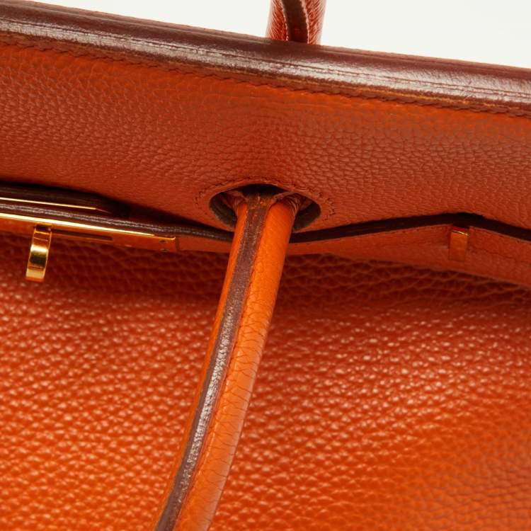 Pre Owned Hermes Orange Togo Leather Gold Hardware HAC Birkin 32 Bag