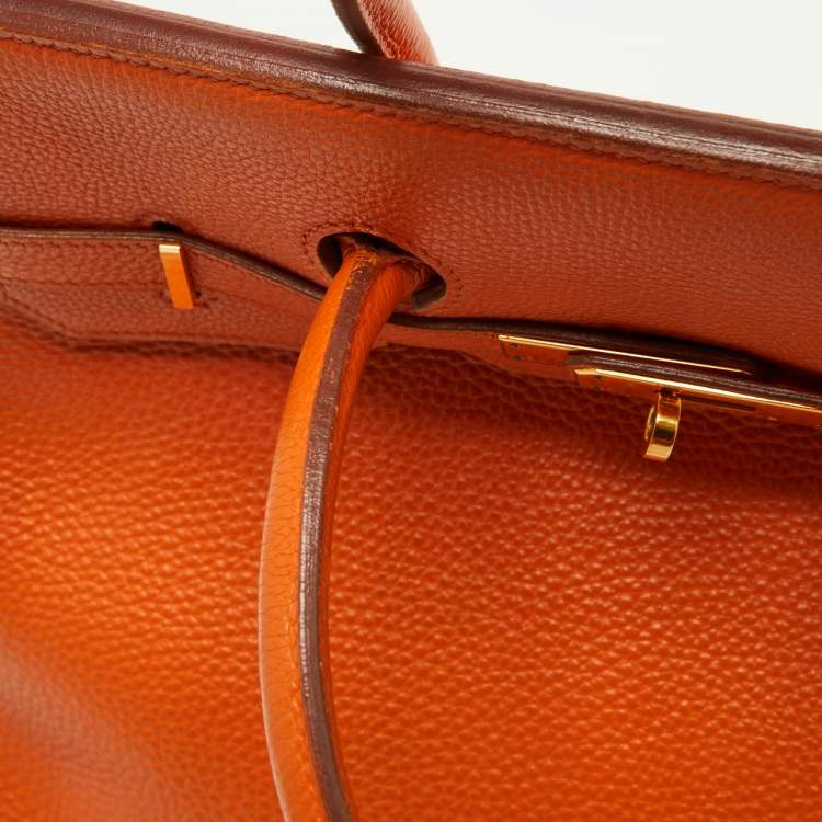 Pre Owned Hermes Orange Togo Leather Gold Hardware HAC Birkin 32 Bag