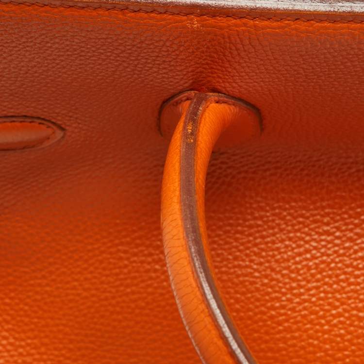 Pre Owned Hermes Orange Togo Leather Gold Hardware HAC Birkin 32 Bag