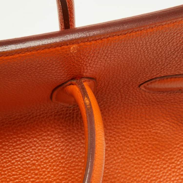 Pre Owned Hermes Orange Togo Leather Gold Hardware HAC Birkin 32 Bag