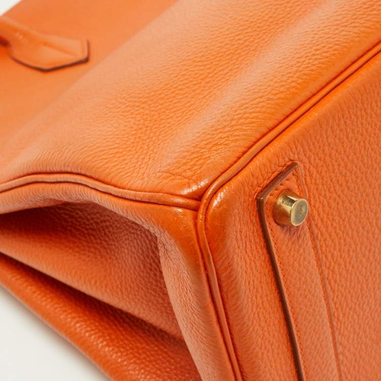 Pre Owned Hermes Orange Togo Leather Gold Hardware HAC Birkin 32 Bag