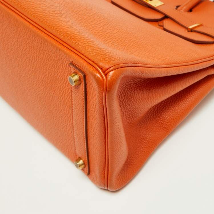 Pre Owned Hermes Orange Togo Leather Gold Hardware HAC Birkin 32 Bag
