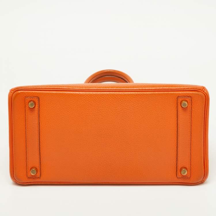 Pre Owned Hermes Orange Togo Leather Gold Hardware HAC Birkin 32 Bag