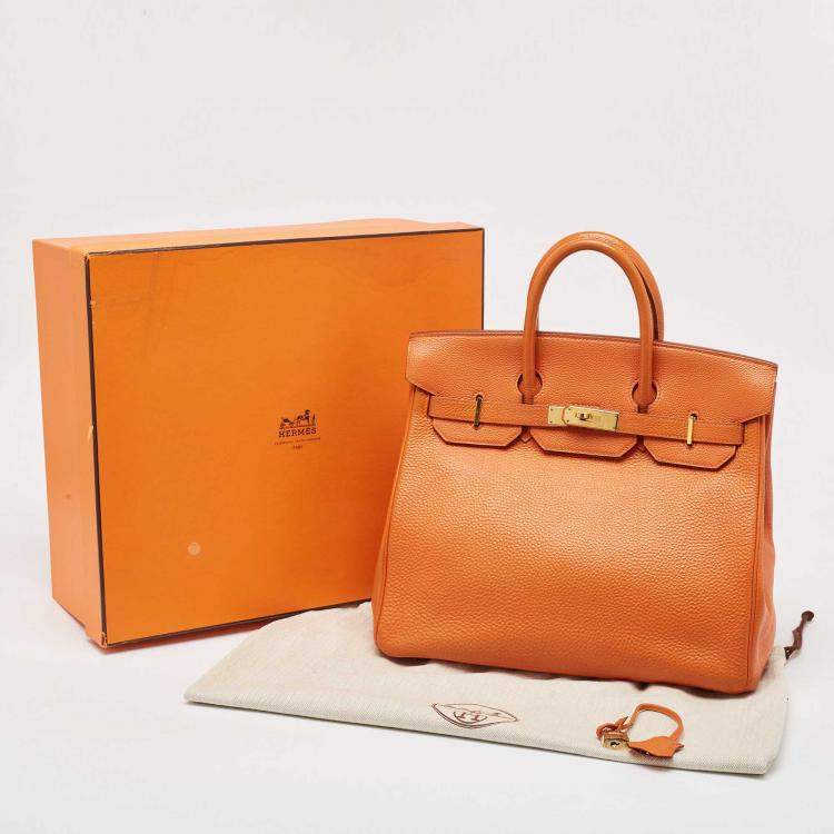 Pre Owned Hermes Orange Togo Leather Gold Hardware HAC Birkin 32 Bag