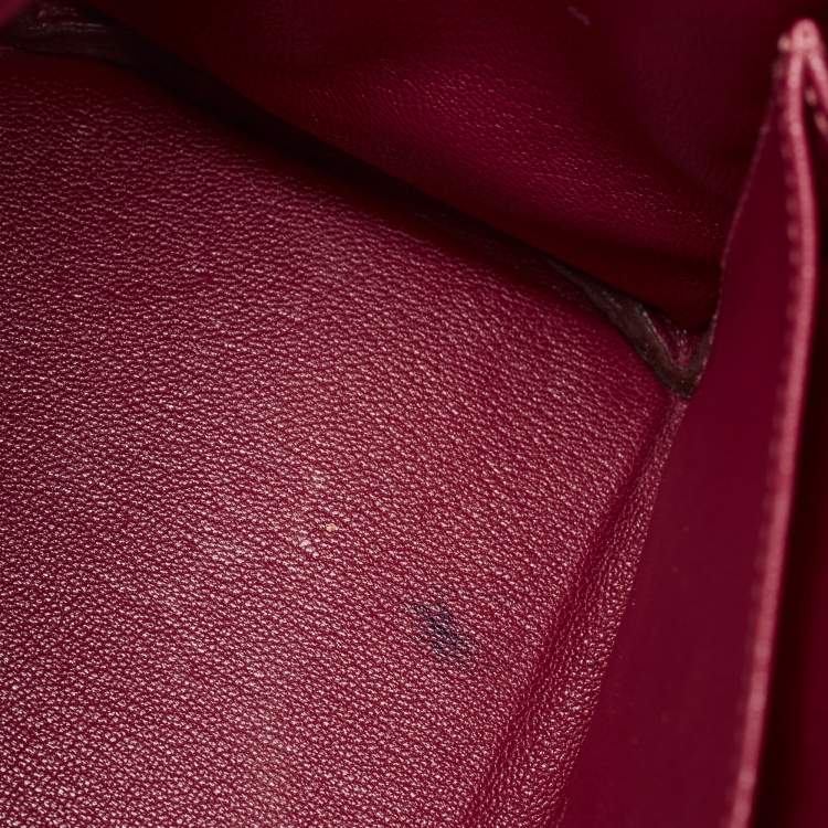 Pre Owned Hermes Rouge Grenat Togo Leather Gold Finish Kelly Retourne 28 Bag