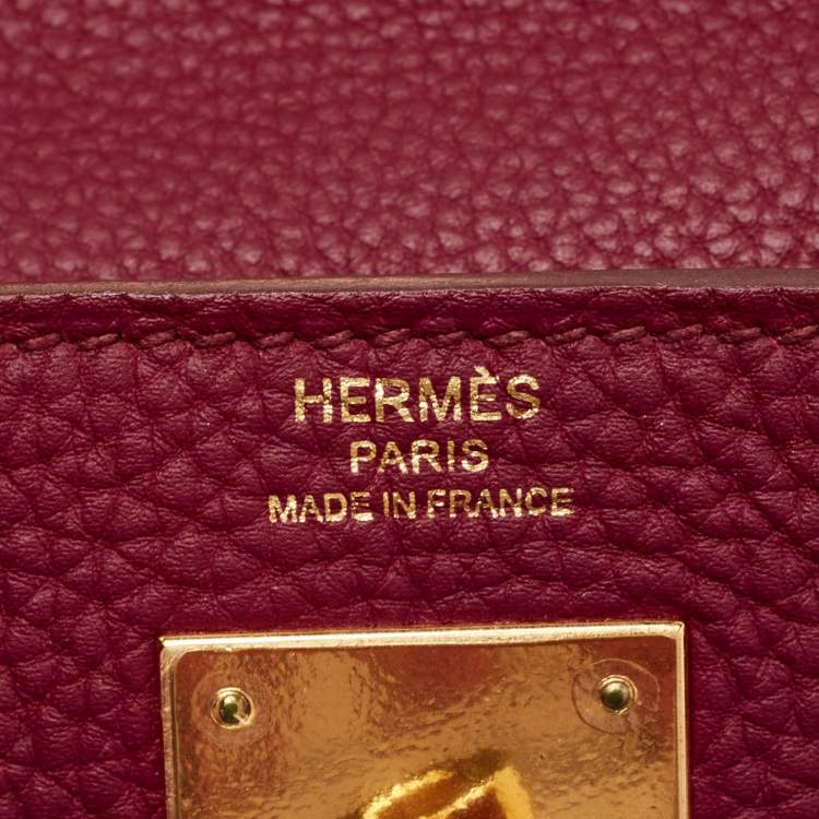 Pre Owned Hermes Rouge Grenat Togo Leather Gold Finish Kelly Retourne 28 Bag