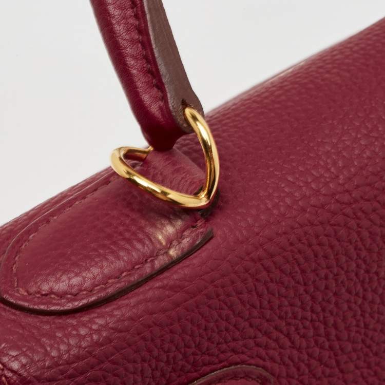 Pre Owned Hermes Rouge Grenat Togo Leather Gold Finish Kelly Retourne 28 Bag