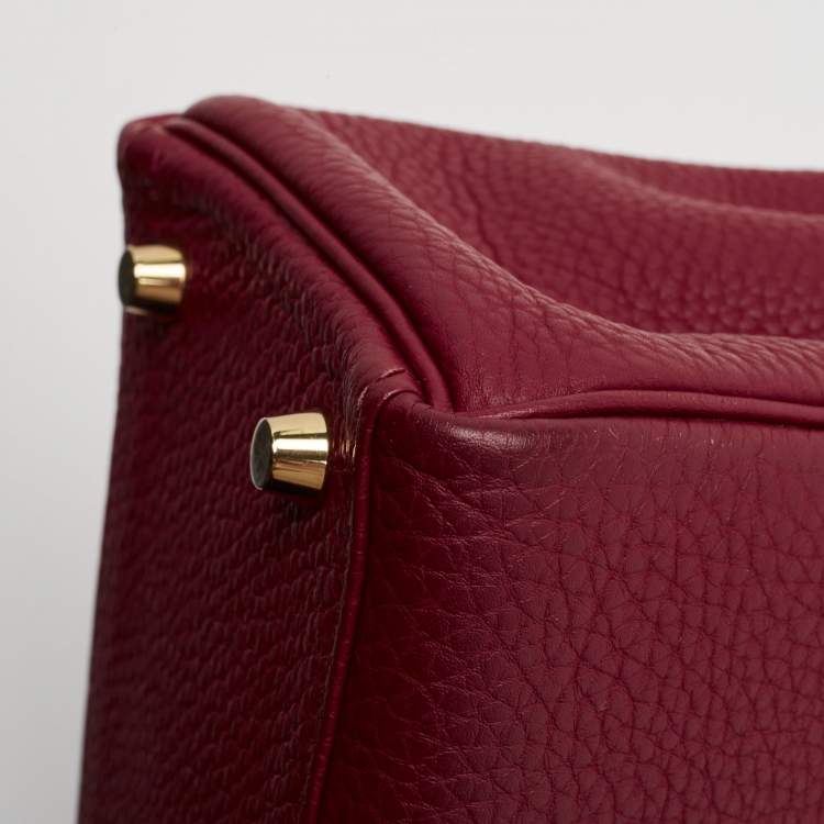 Pre Owned Hermes Rouge Grenat Togo Leather Gold Finish Kelly Retourne 28 Bag