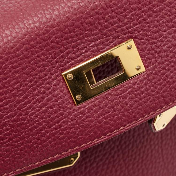 Pre Owned Hermes Rouge Grenat Togo Leather Gold Finish Kelly Retourne 28 Bag