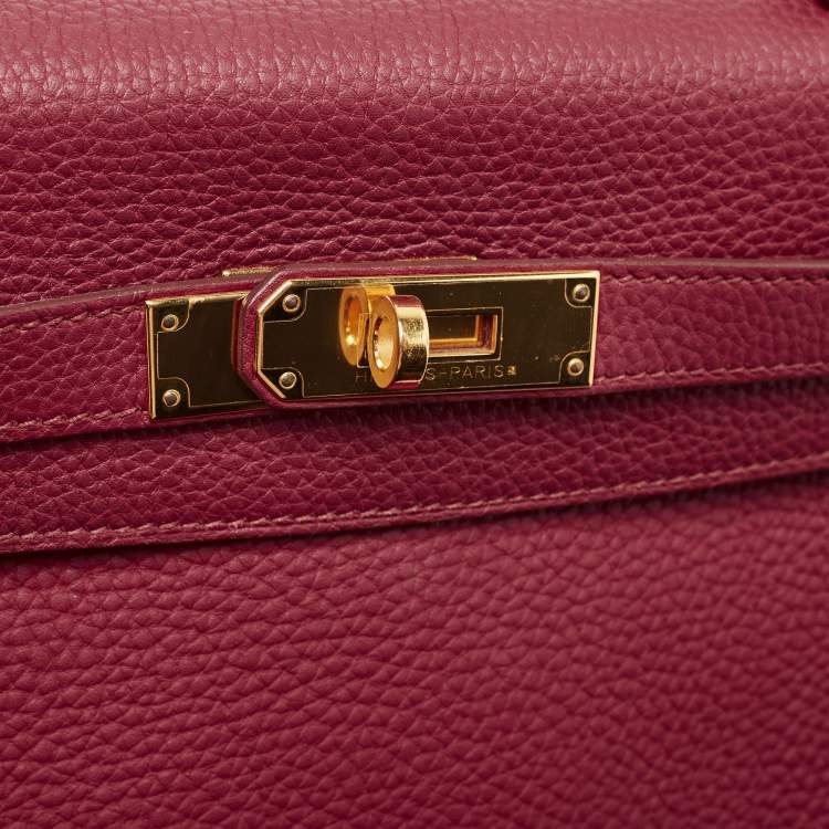 Pre Owned Hermes Rouge Grenat Togo Leather Gold Finish Kelly Retourne 28 Bag