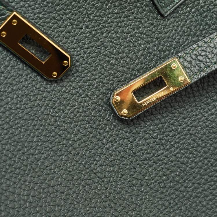 Pre Owned Hermes Vert Rousseau Leather Gold Finish Birkin 25 Bag