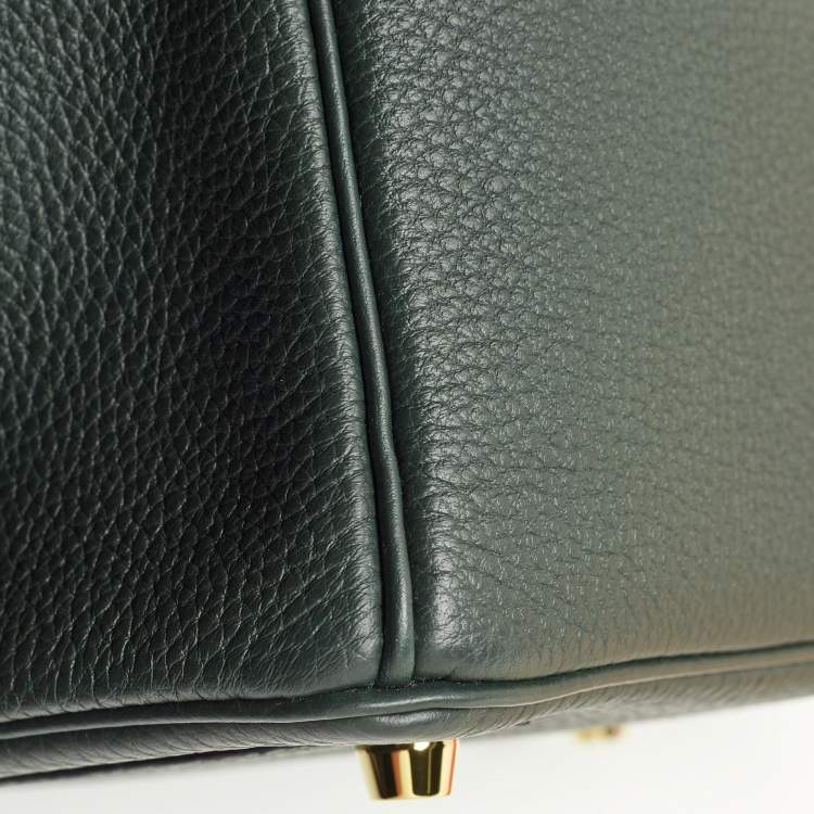 Pre Owned Hermes Vert Rousseau Leather Gold Finish Birkin 25 Bag