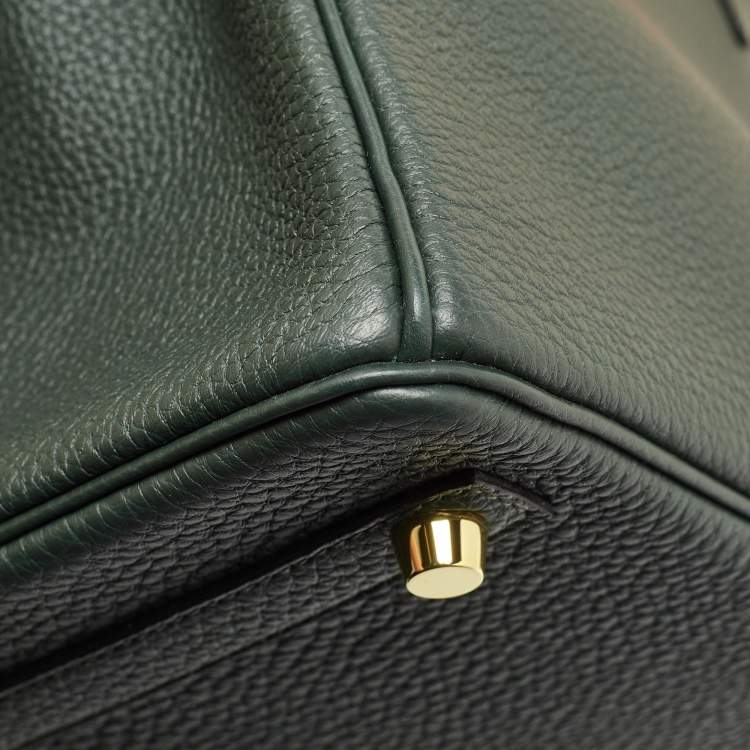 Pre Owned Hermes Vert Rousseau Leather Gold Finish Birkin 25 Bag
