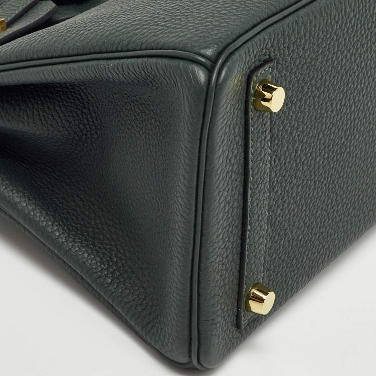 Pre Owned Hermes Vert Rousseau Leather Gold Finish Birkin 25 Bag