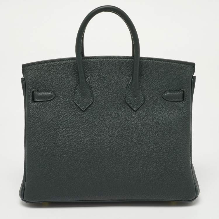 Pre Owned Hermes Vert Rousseau Leather Gold Finish Birkin 25 Bag