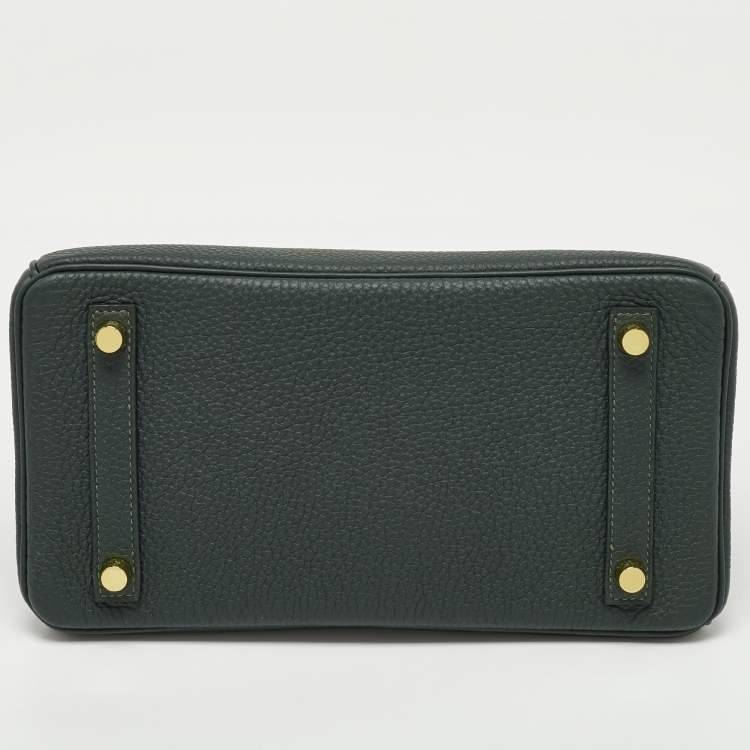 Pre Owned Hermes Vert Rousseau Leather Gold Finish Birkin 25 Bag