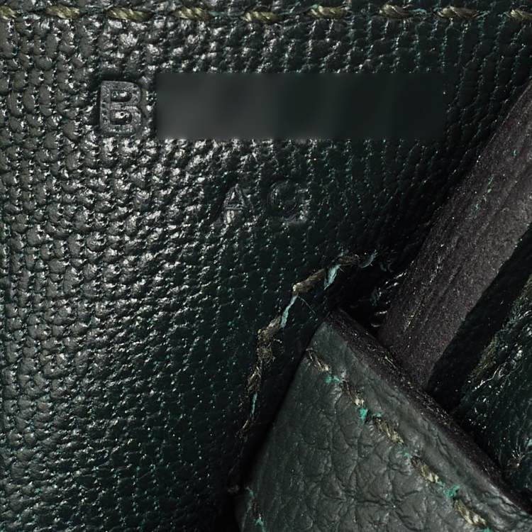 Pre Owned Hermes Vert Rousseau Leather Gold Finish Birkin 25 Bag