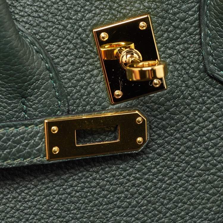 Pre Owned Hermes Vert Rousseau Leather Gold Finish Birkin 25 Bag