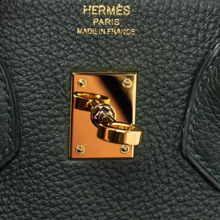 Pre Owned Hermes Vert Rousseau Leather Gold Finish Birkin 25 Bag
