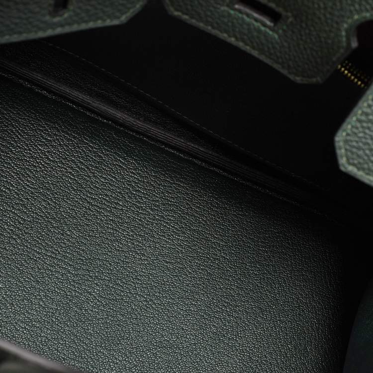 Pre Owned Hermes Vert Rousseau Leather Gold Finish Birkin 25 Bag