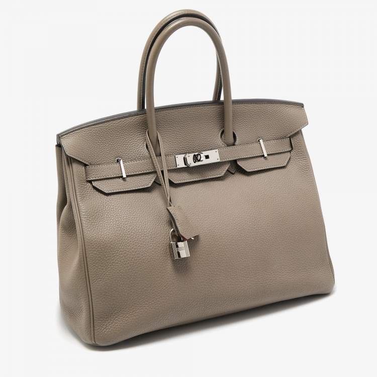 Pre Owned Hermes Gris Asphalt/Rose Extreme Togo Leather Palladium Finish Birkin 35 Bag 