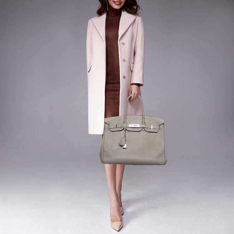 Pre Owned Hermes Gris Asphalt/Rose Extreme Togo Leather Palladium Finish Birkin 35 Bag 