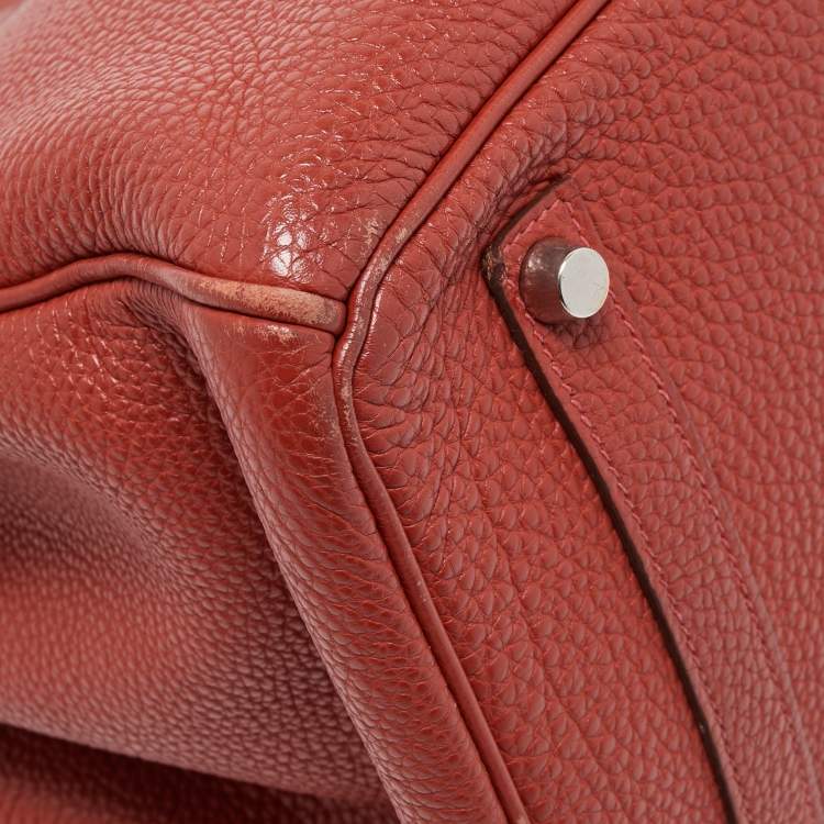 Pre Owned Hermes Vermillon Togo Leather Palladium Finish Birkin 35 Bag