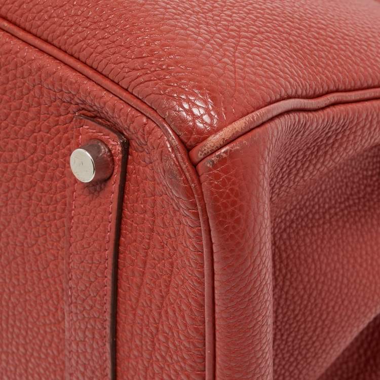 Pre Owned Hermes Vermillon Togo Leather Palladium Finish Birkin 35 Bag