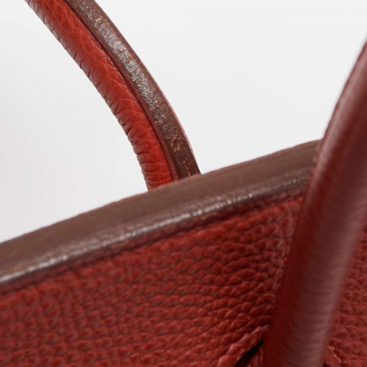 Pre Owned Hermes Vermillon Togo Leather Palladium Finish Birkin 35 Bag