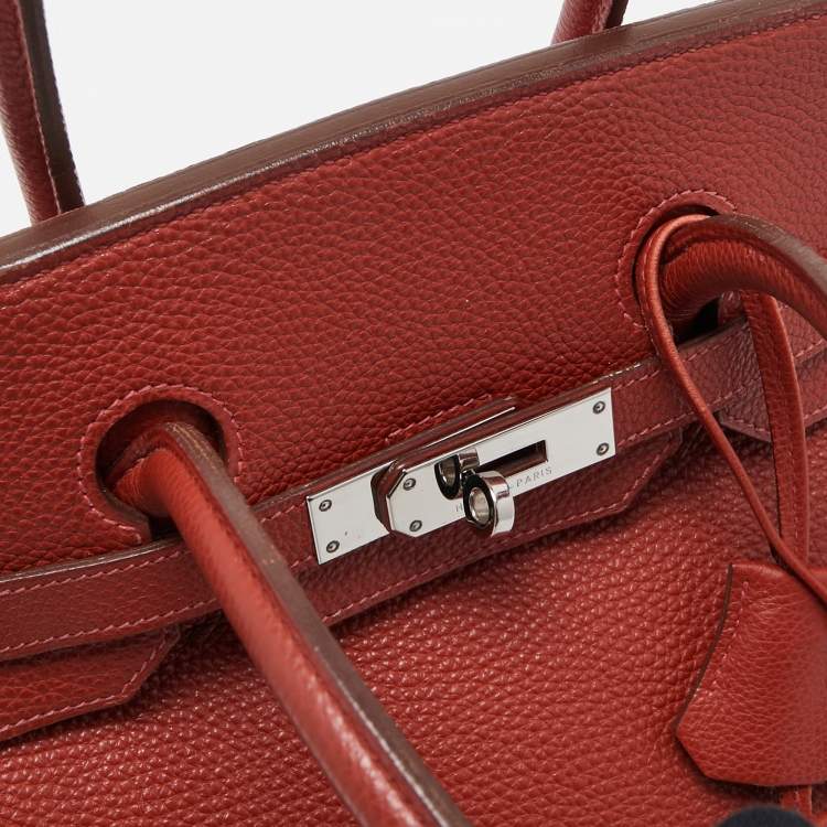 Pre Owned Hermes Vermillon Togo Leather Palladium Finish Birkin 35 Bag