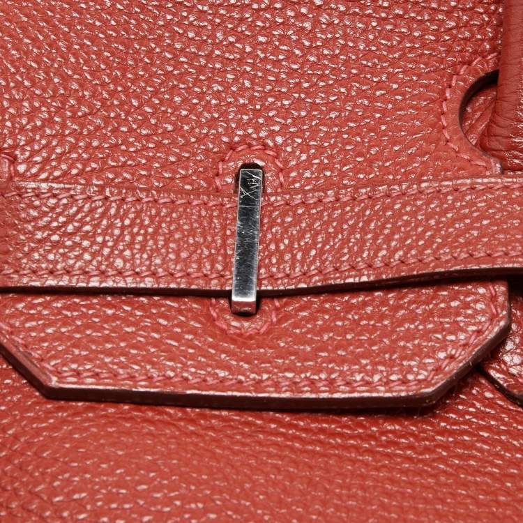 Pre Owned Hermes Vermillon Togo Leather Palladium Finish Birkin 35 Bag