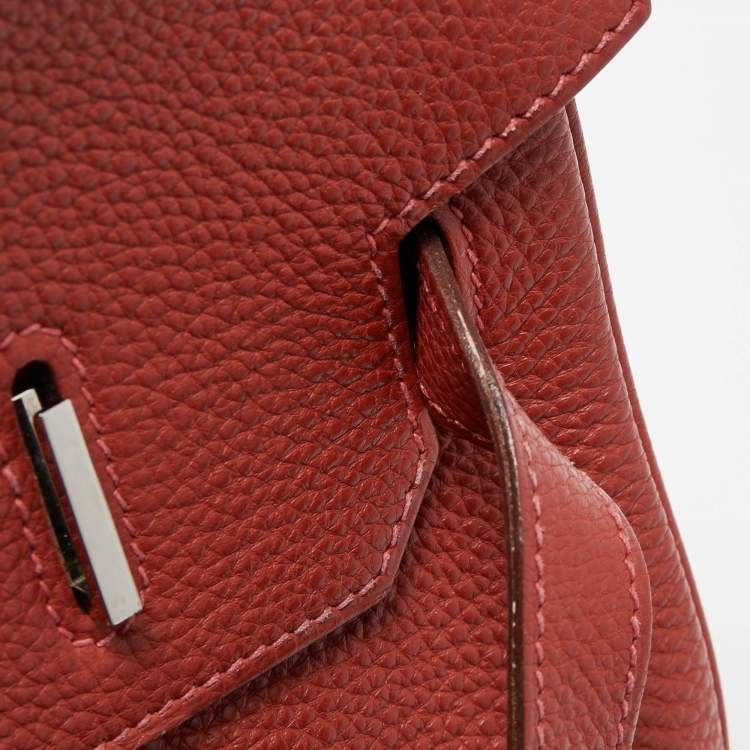 Pre Owned Hermes Vermillon Togo Leather Palladium Finish Birkin 35 Bag