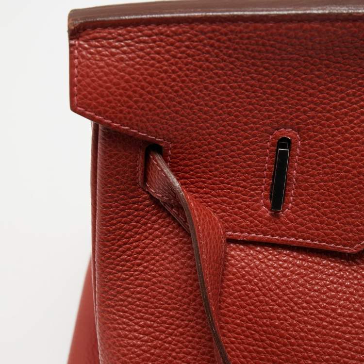 Pre Owned Hermes Vermillon Togo Leather Palladium Finish Birkin 35 Bag