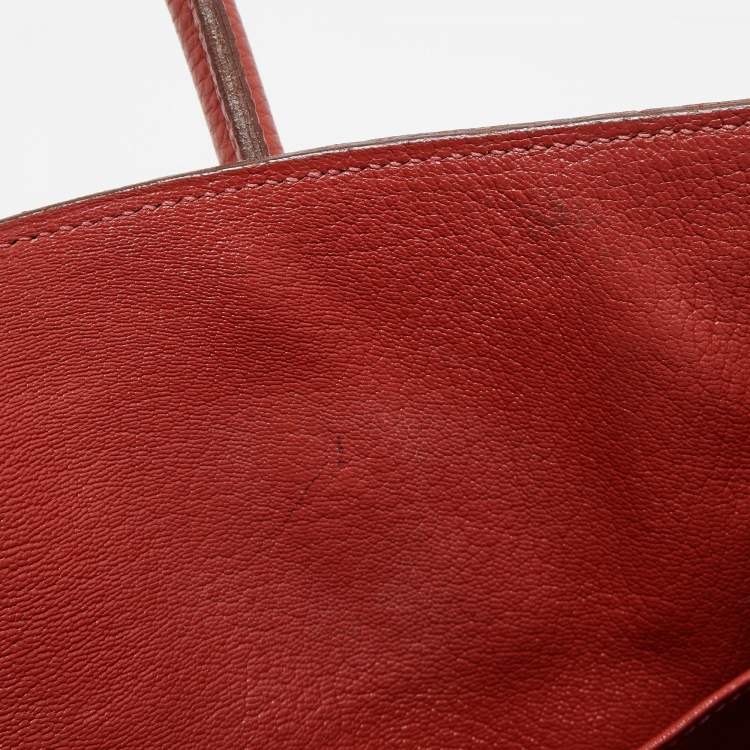 Pre Owned Hermes Vermillon Togo Leather Palladium Finish Birkin 35 Bag