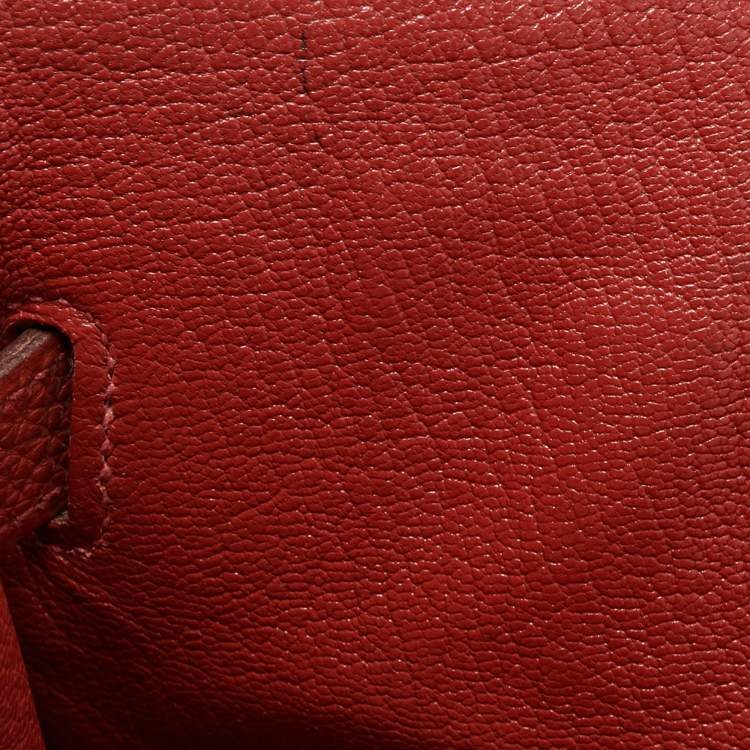 Pre Owned Hermes Vermillon Togo Leather Palladium Finish Birkin 35 Bag