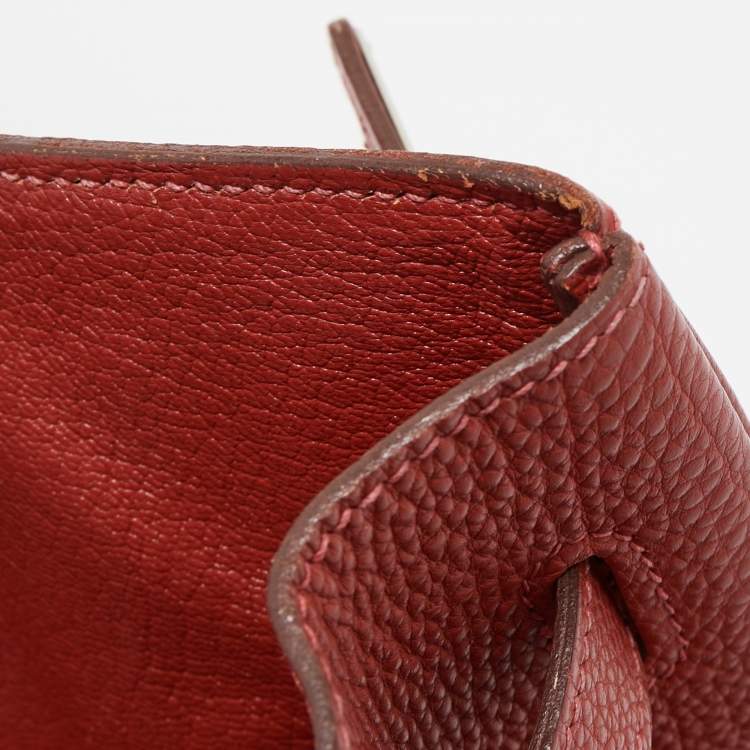 Pre Owned Hermes Vermillon Togo Leather Palladium Finish Birkin 35 Bag