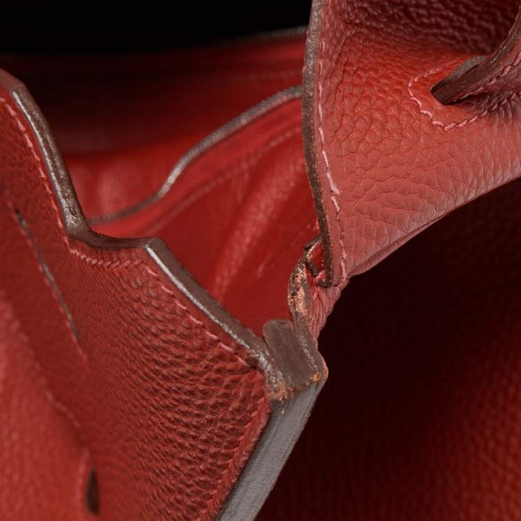 Pre Owned Hermes Vermillon Togo Leather Palladium Finish Birkin 35 Bag